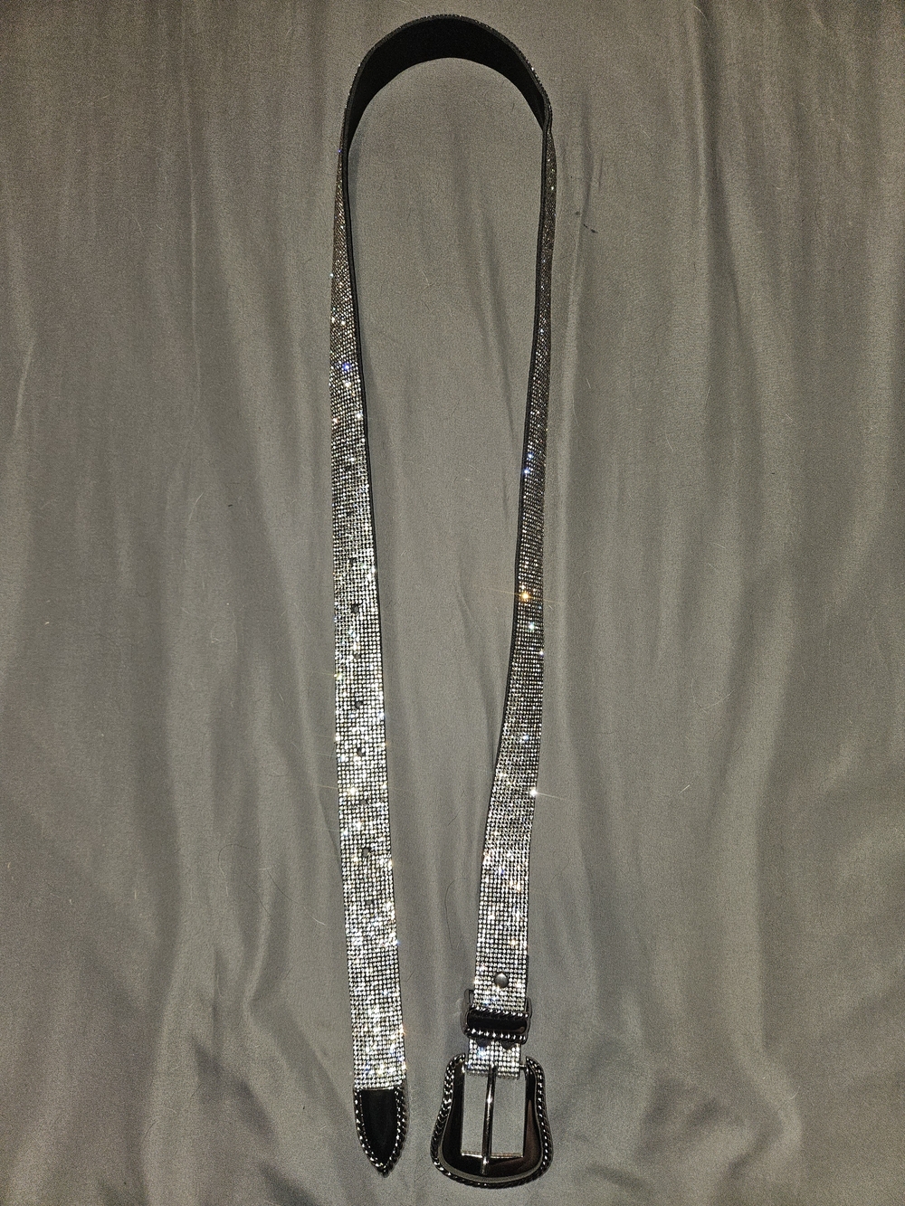 Crystal-Embellished Silver Belt with Rhinestones